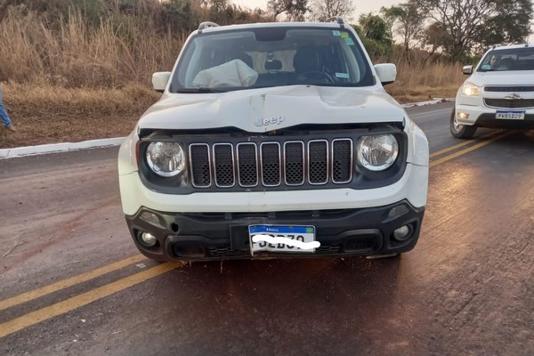 Condutora derruba placa ao tentar desviar de carro que deu pane na BR 352, em Patos de Minas