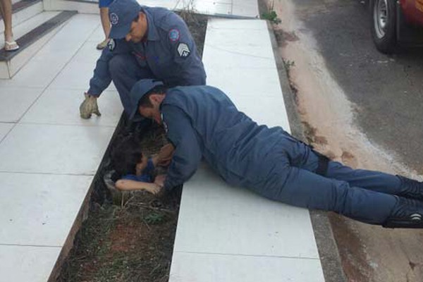 Criança é resgatada após cair em buraco aberto na calçada para plantio de árvores