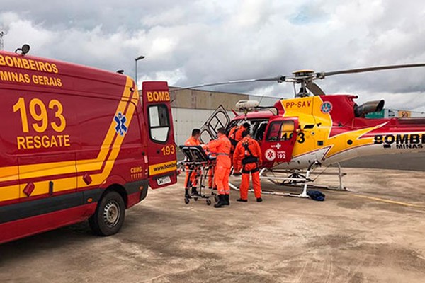 Paciente que sofreu infarto em Patos de Minas é transferido de helicóptero pelos Bombeiros