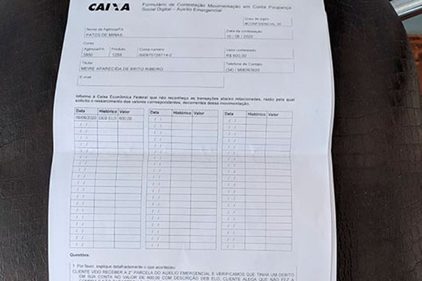 Mulher tentar sacar 2ª parcela de auxílio em Patos de Minas e descobre que dinheiro já havia sido gasto