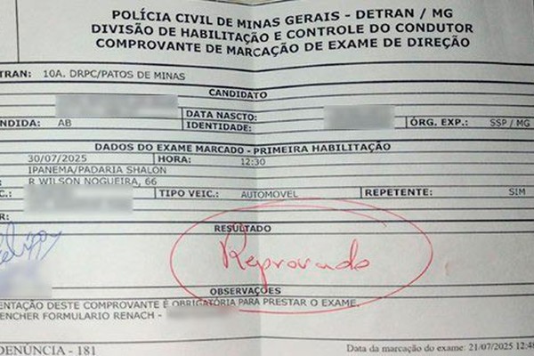Candidato xinga examinadores e acaba preso após ser reprovado em exame de direção em Patos de Minas