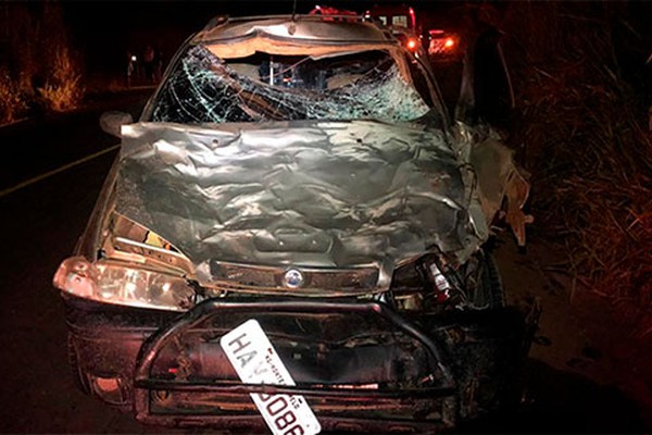 Pick up fica com a frente destruída, mas motorista sai ileso ao atropelar vaca na MG190