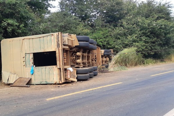 Caminhoneira tenta desviar de buraco, tomba caminhão carregado com bois e morre na BR365