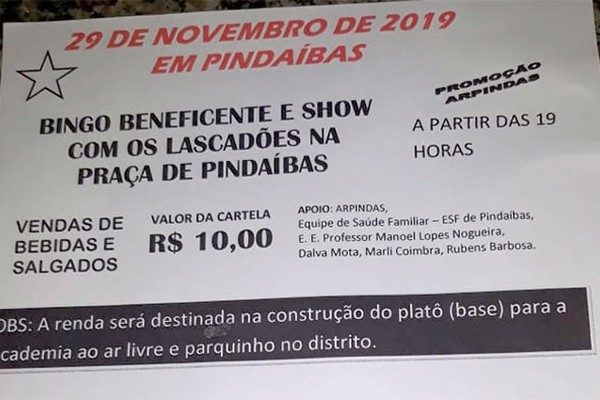 Arpindas organiza bingo beneficente para construção da base de academia ao ar livre em Pindaíbas